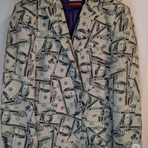 OppoSuits Cashanova Money Suit Blazer $100 Bill Print Size 44 NWOT New